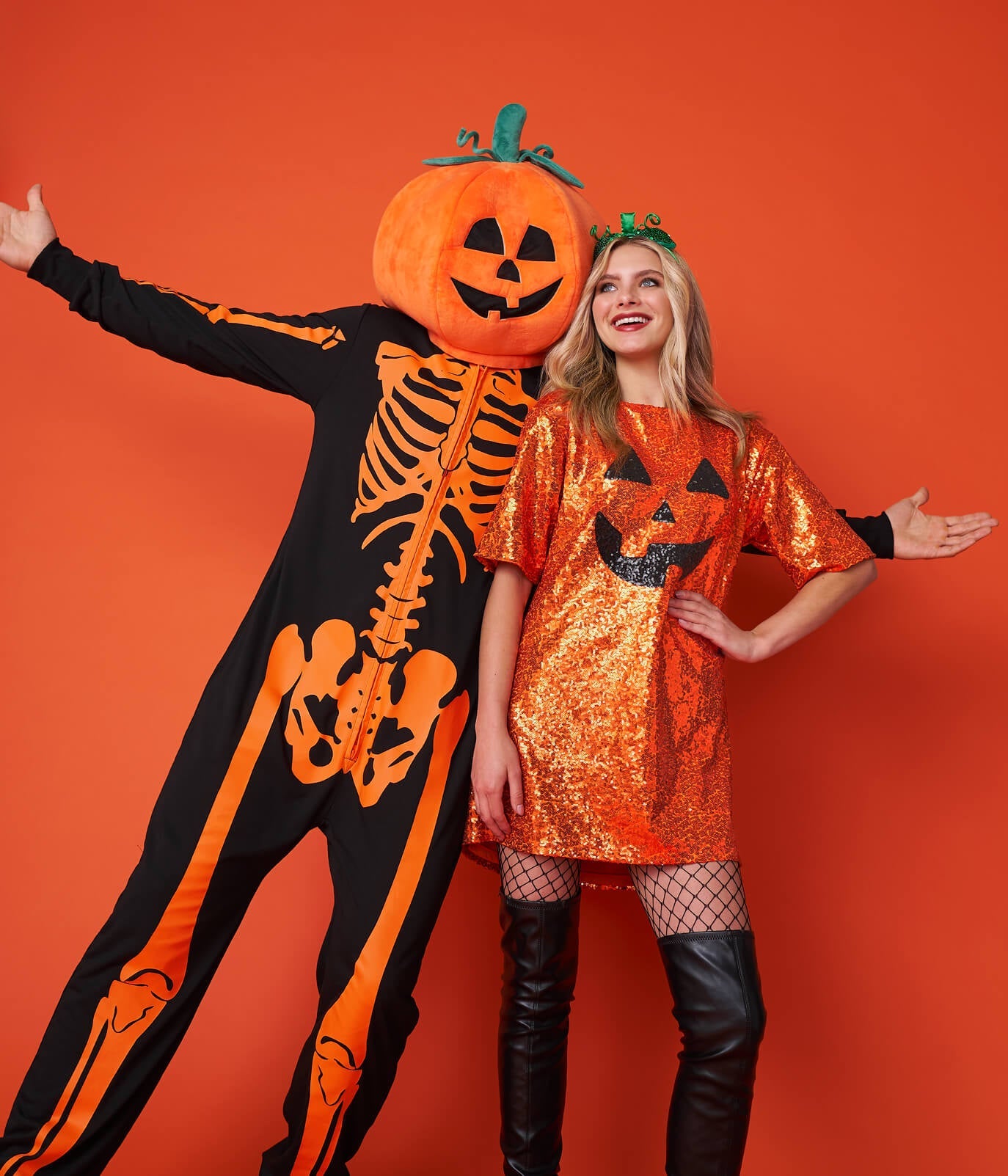 Men's Pumpkin Head Skeleton Costume