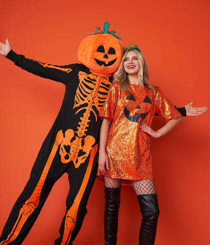 Men's Pumpkin Head Skeleton Costume