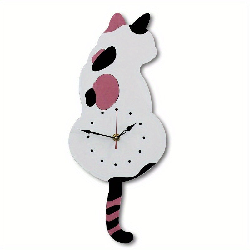 Whimsical Black Cat Pendulum Wall Clock With Moving Tail