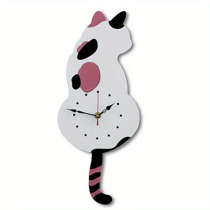 Whimsical Black Cat Pendulum Wall Clock With Moving Tail